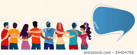 Group of people of diverse culture seen from behind embracing each other.Cooperation and help between people.Community.Care and assistance.Concept of solidarity friendship and charity Group of people of diverse culture seen from behind embracing each other.Cooperation and help between people.Community.Care and assistance.Concept of solidarity friendship and charity 84404708