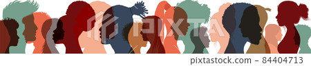 Silhouette profile group of men and women of diverse cultures. Diversity multi-ethnic people. Concept of racial equality and anti-racism. Multicultural and multiracial society. Friendship 84404713