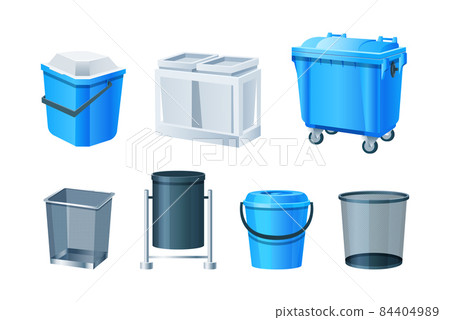 Waste bins, basket, trash can and dustbin set. Metal plastic garbage containers. Waste bins with lids, bucket with pedal, office baskets, urns, garbage bags, containers. Waste sorting recycling Waste bins, basket, trash can and dustbin set. Metal plastic garbage containers. Waste bins with lids, bucket with pedal, office baskets, urns, garbage bags, containers. Waste sorting recycling 84404989