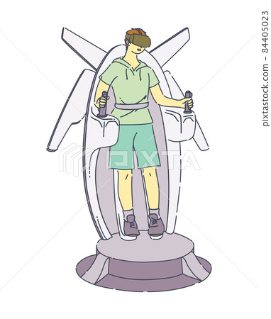 Virtual reality. People playing in VR games. Man playing game in virtual car simulator. Virtual reality and gadgets gaming system accessories 84405023