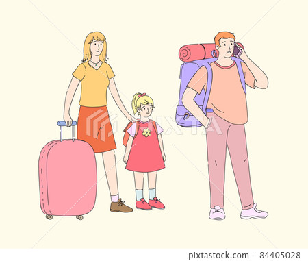 Group of tourists passenger waiting for flight. Airport departure area. Plane boarding flight register, tourists with luggage in landing queue check in flat line Group of tourists passenger waiting for flight. Airport departure area. Plane boarding flight register, tourists with luggage in landing queue check in flat line 84405028