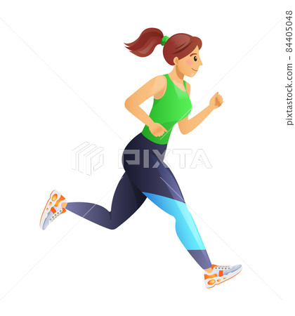 Fitness running girl. Running Gear For Women. Healthy lifestyle. Sports training woman, marathon cartoon vector 84405048