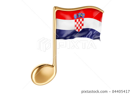 Musical note with Croatian flag. Music in Croatia, concept. 3D rendering Musical note with Croatian flag. Music in Croatia, concept. 3D rendering 84405417
