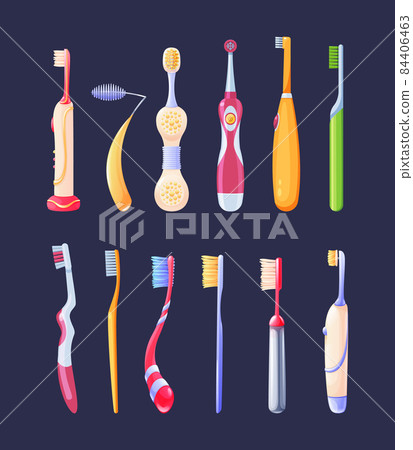 Collection toothbrush. Dental cleaning tools. Electrical and manual tooth hygienic equipment Collection toothbrush. Dental cleaning tools. Electrical and manual tooth hygienic equipment 84406463