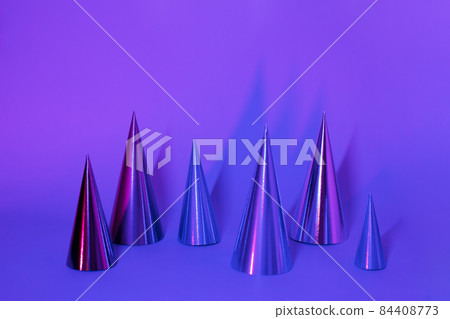 Futuristic modern abstract happy New Year 2022, Merry Chrstmas concept. Pine tree from hologram paper on pastel violet background, copy space, banner for your site, invitation, flyer Futuristic modern abstract happy New Year 2022, Merry Chrstmas concept. Pine tree from hologram paper on pastel violet background, copy space, banner for your site, invitation, flyer 84408773