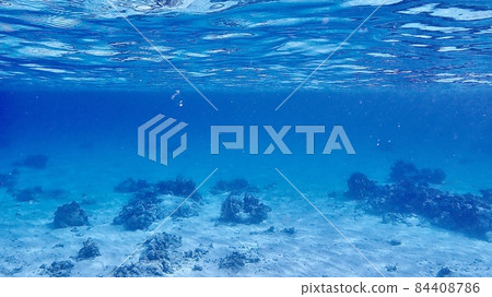 Beautiful seascape with coral reefs on Aka Island and sand on the seabed Beautiful seascape with coral reefs on Aka Island and sand on the seabed 84408786