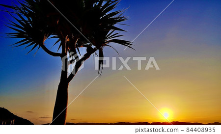 Sunrise and scenery of the wharf on Aka Island, Okinawa Prefecture 84408935