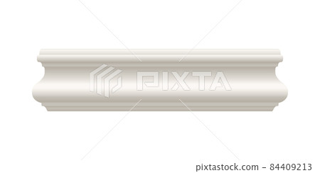 White molding cornice or skirting. Ceiling crown baseboard on white background White molding cornice or skirting. Ceiling crown baseboard on white background 84409213