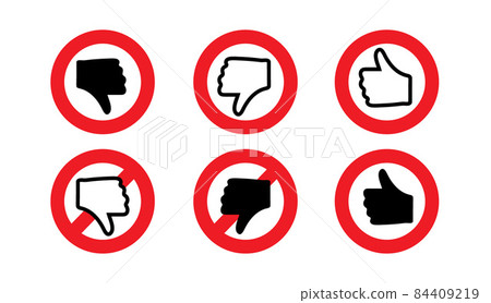 like and dislike symbols with permitting and prohibiting signs, social media user voting concept. 84409219