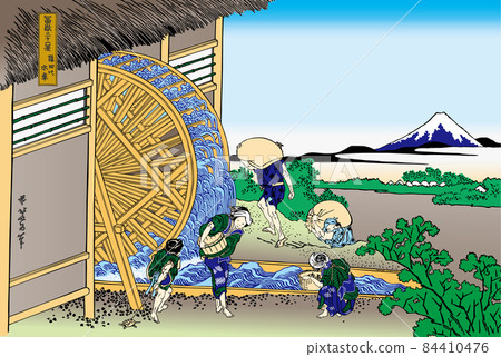 Katsushika Hokusai image 帶有溫泉水車名稱的明亮版本 Katsushika Hokusai image 帶有溫泉水車名稱的明亮版本 84410476