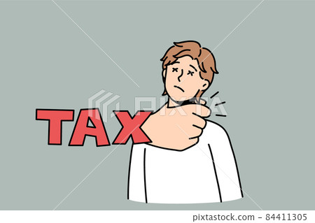 Stressed man have tax financial burden  84411305