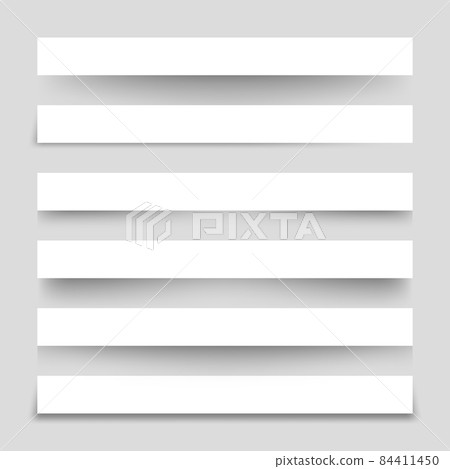 Set of white blank paper scraps with shadows. Page dividers on gray background. Realistic Set of white blank paper scraps with shadows. Page dividers on gray background. Realistic 84411450