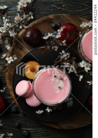 Concept of sweet eating on wooden background 84412244