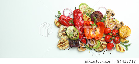 Concept of tasty eating with grilled vegetables, space for text Concept of tasty eating with grilled vegetables, space for text 84412718