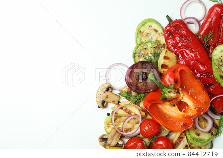 Concept of tasty eating with grilled vegetables, space for text Concept of tasty eating with grilled vegetables, space for text 84412719