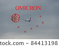 Omicron SARS mutation variant B.1.1.529 travel flying restrictions concept, with title. 84413198