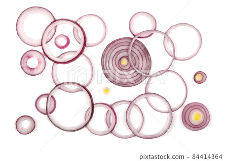 Red onion sliced into rings isolated on white background. Red onion sliced into rings isolated on white background. 84414364
