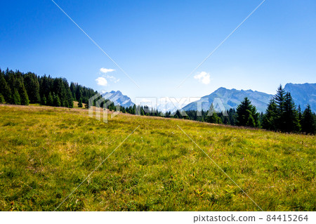 Mountain landscape and Mont Blanc view in La Clusaz, France 84415264
