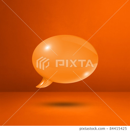 Orange speech bubble on concrete wall square background Orange speech bubble on concrete wall square background 84415425