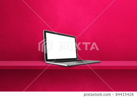 Laptop computer on pink shelf background Laptop computer on pink shelf background 84415426