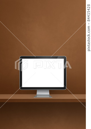 Computer pc on brown shelf. Vertical background Computer pc on brown shelf. Vertical background 84415428
