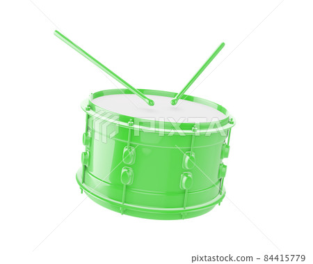 Green snare drum and drumsticks isolated on white, 3d rendered Green snare drum and drumsticks isolated on white, 3d rendered 84415779