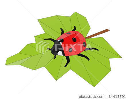 Ladybug on leaf, low poly insect, 3d rendered 84415791