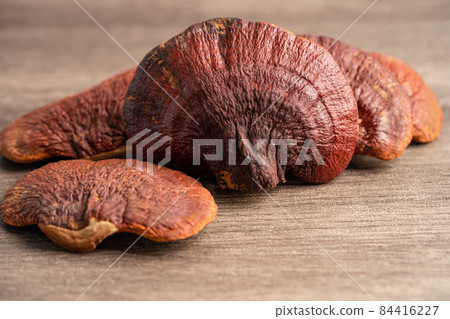Dried lingzhi mushroom isolated on white background with clipping path. 84416227