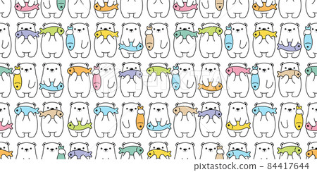 bear seamless pattern polar fish vector teddy cartoon repeat wallpaper tile background illustration doodle scarf isolated design 84417644