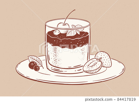 Vintage style vector illustration of Panna Cotta 84417819