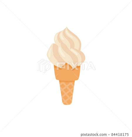 Delicious soft ice cream in waffle cone in flat vector illustration isolated 84418175