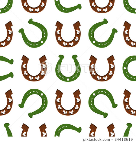 Illustration on theme Irish holiday St Patrick day, seamless horseshoes 84418619