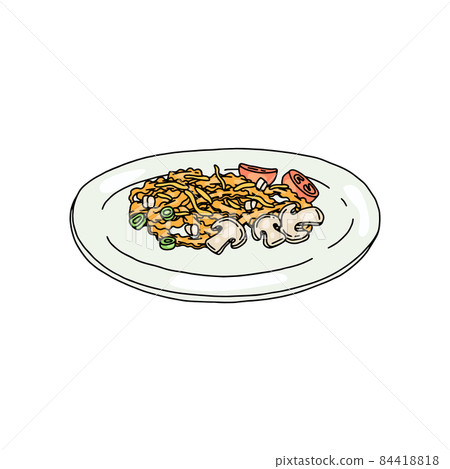 Italian pasta mafaldine with champignons, vector illustration isolated. 84418818