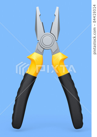 Yellow hand tool pliers for repair and installation on blue background Yellow hand tool pliers for repair and installation on blue background 84419314