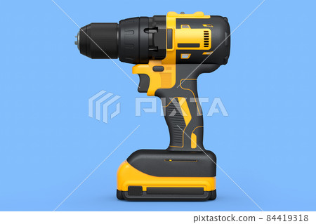 Cordless drill or yellow screwdriver isolated on blue background 84419318