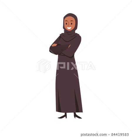 Confident arabian muslim woman with arms crossed vector illustration isolated. 84419583