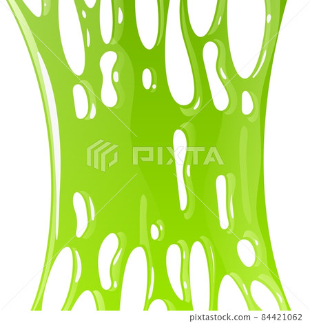 Mucus green. Toxic slime realistic. Bright glossy stretching liquid, abstract blot square background, spot of poison dribble, decoration single object. Cartoon isolated vector illustration 84421062