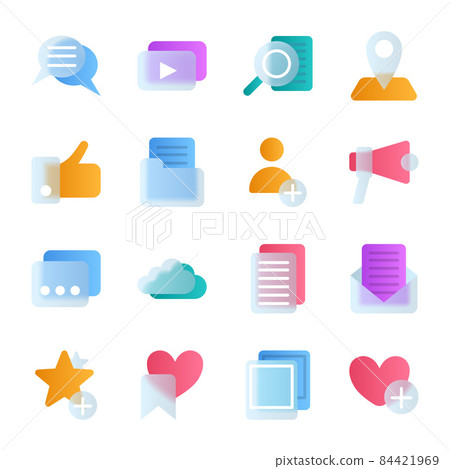 Transparent Glass Morphism Effect with Gradient and Blur Icon Set Include of Mail and Pin. Vector illustration of Icons 84421969