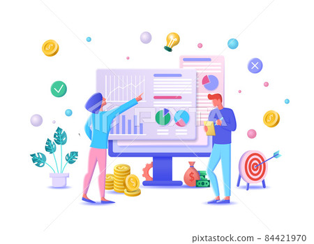 Cartoon Color Characters People and Data Analysis Business Finance Concept Include of Chart and Diagram. Vector illustration 84421970