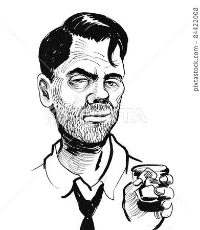 Premium Vector  Vector drawing of drunk man or gambler with wrinkles on  his forehead. black and white portrait of tricky guy, mask with features.