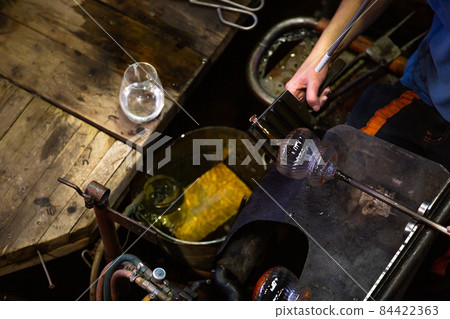 Process of glass production in manufacturing industrial, handmade glass product, industry concept Process of glass production in manufacturing industrial, handmade glass product, industry concept 84422363