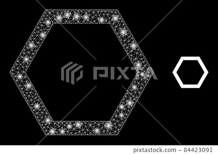 Vector Mesh Net Empty Hexagon with Majestic Constellation Stars Vector Mesh Net Empty Hexagon with Majestic Constellation Stars 84423091