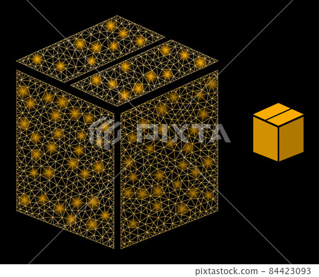 Vector Mesh Net Closed Carton Box with Shiny Network Dots Vector Mesh Net Closed Carton Box with Shiny Network Dots 84423093