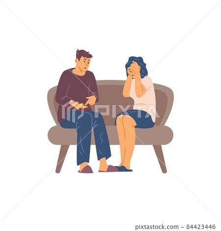 Poor couple upset by lack of money flat cartoon vector illustration isolated. 84423446