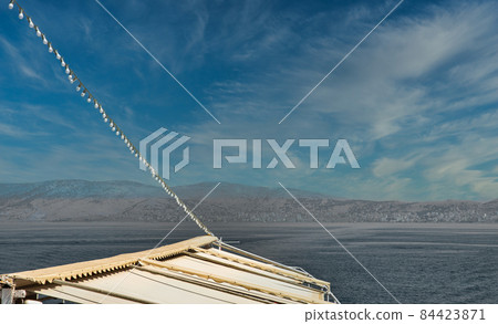 Ferry ship leaving Saranda. Albania 84423871