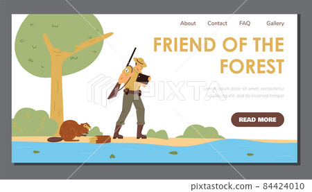 Ranger and keeper of park and forest services website, flat vector illustration. Ranger and keeper of park and forest services website, flat vector illustration. 84424010