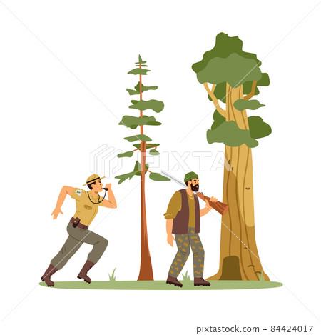Ranger catches poachers in nature reserve flat vector illustrations set isolated. Ranger catches poachers in nature reserve flat vector illustrations set isolated. 84424017