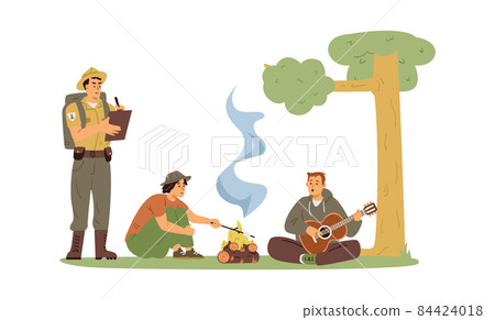 Ranger records violation of fire safety in forest, flat vector illustration. Ranger records violation of fire safety in forest, flat vector illustration. 84424018