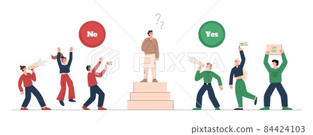 Convincing and persuasion with hesitating man, flat vector illustration isolated. Convincing and persuasion with hesitating man, flat vector illustration isolated. 84424103