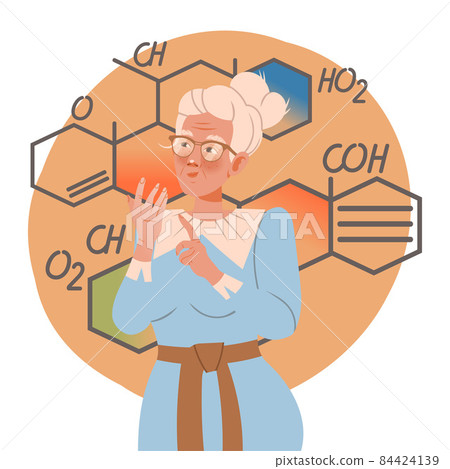 Elderly woman with scientific type of thinking. Human mental mindset, personality emotions concept cartoon vector illustration 84424139